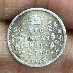 British-India 2 Annas 1903 (Edward VII) Rare Silver Coin #E-248