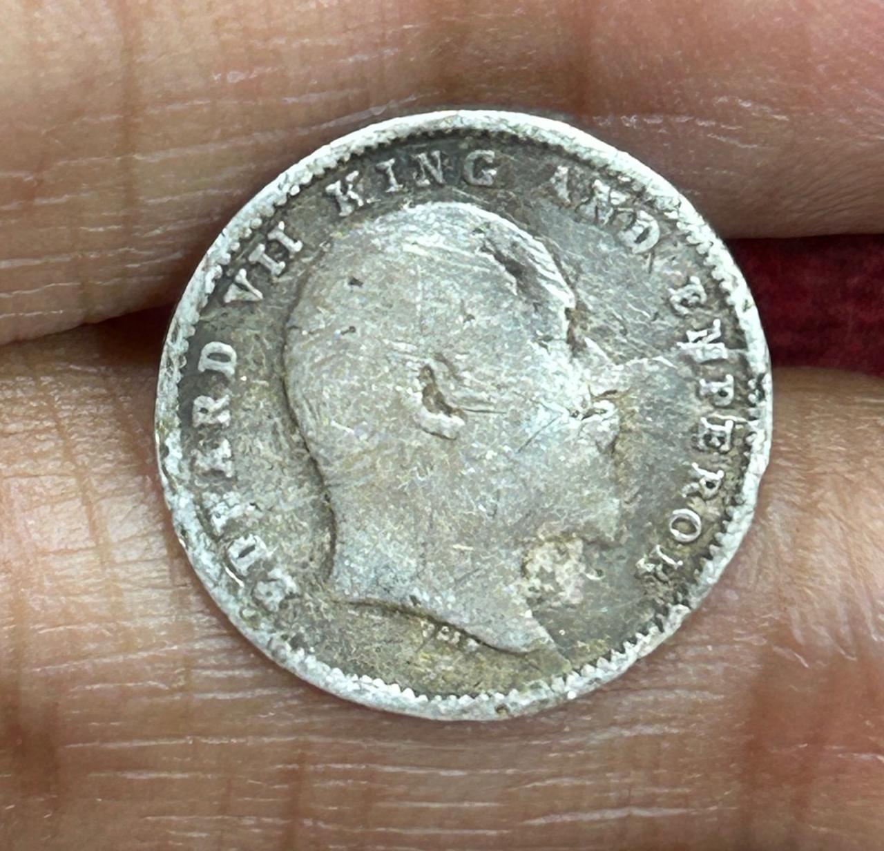 British-India 2 Annas 1903 (Edward VII) Rare Silver Coin #E-248