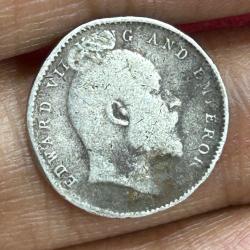 Alternative view of British-India 2 Annas 1910 (Edward VII) Rare Silver Coin #E-249