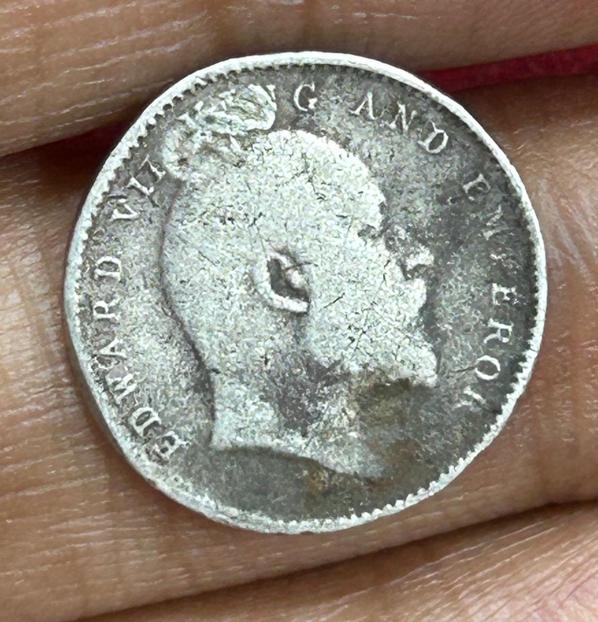 British-India 2 Annas 1910 (Edward VII) Rare Silver Coin #E-249 - Image 2