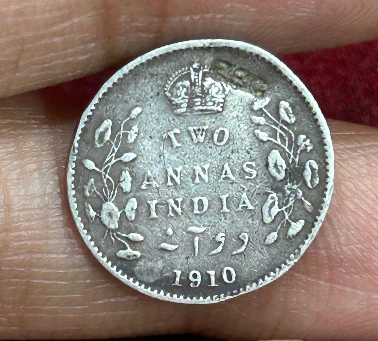 British-India 2 Annas 1910 (Edward VII) Rare Silver Coin #E-249