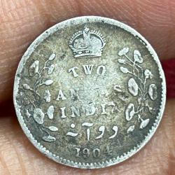 British-India 2 Annas 1904 (Edward VII) Rare Silver Coin #E-251