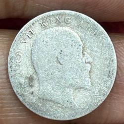 Alternative view of British-India 2 Annas 1907 (Edward VII) Rare Silver Coin #E-252