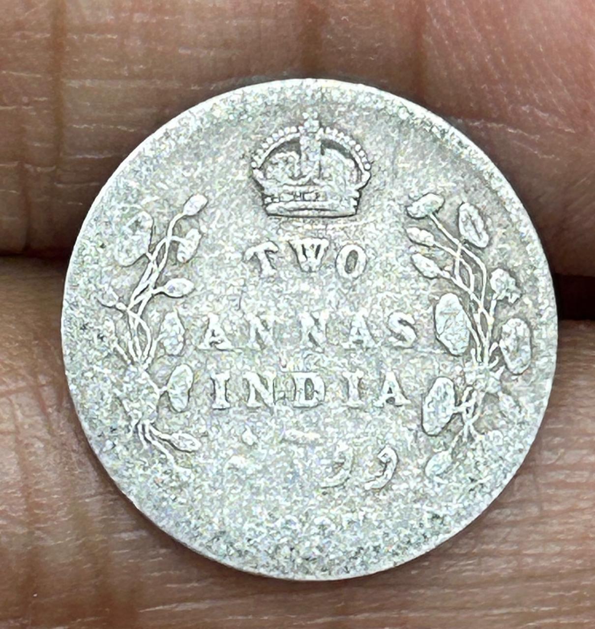 British-India 2 Annas 1907 (Edward VII) Rare Silver Coin #E-252