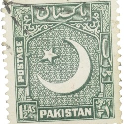 Old Postal Stamp of Pakistan (AD 1953) Green Colour 1-1/2 Annas Used Condition as per Image, Rare.
