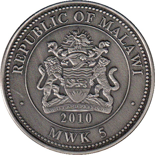 Reproduction Coin - Malawi 5 MWK Silver Plated Color 2010 Coin