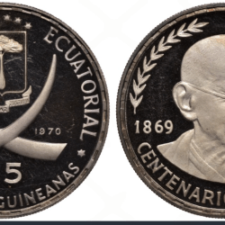 Reproduction Coin - 75 Pesetas Mahatma Gandhi Silver Plated Guinea Coin