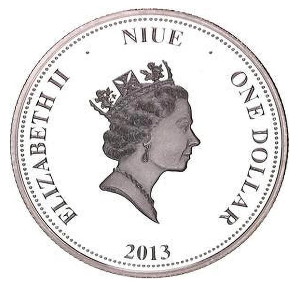 Reproduction Coin - Niue One Dollar 2013 - Elizabeth II Year of the Snake, Commemorative UNC Beautiful Colored Rare Silver Plated Coin