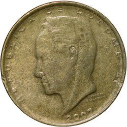 Brass 20 Pesos of Colombia Country (AD 2007) with Portrait of Simón Bolívar (1783-1830)