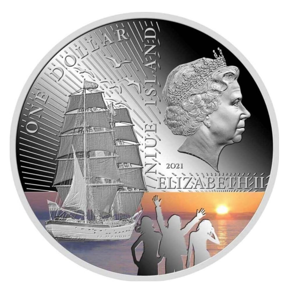 Reproduction Coin - Niue Island 1 Dollar-2021 Elizabeth II Regatta to The Future Commemorative UNC Beautiful Colored Rare Silver Plated Coin