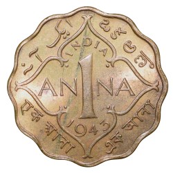 Alternative view of Nickel-Brass 1 Anna of George VI (AD 1943) of Calcutta Mint Head Type II UNC Grade