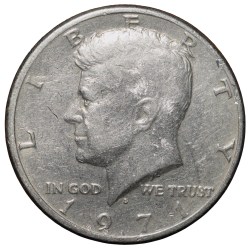 Alternative view of Copper-Nickel 1/2 Dollar of USA (AD 1971) with Portrait of John F. Kennedy