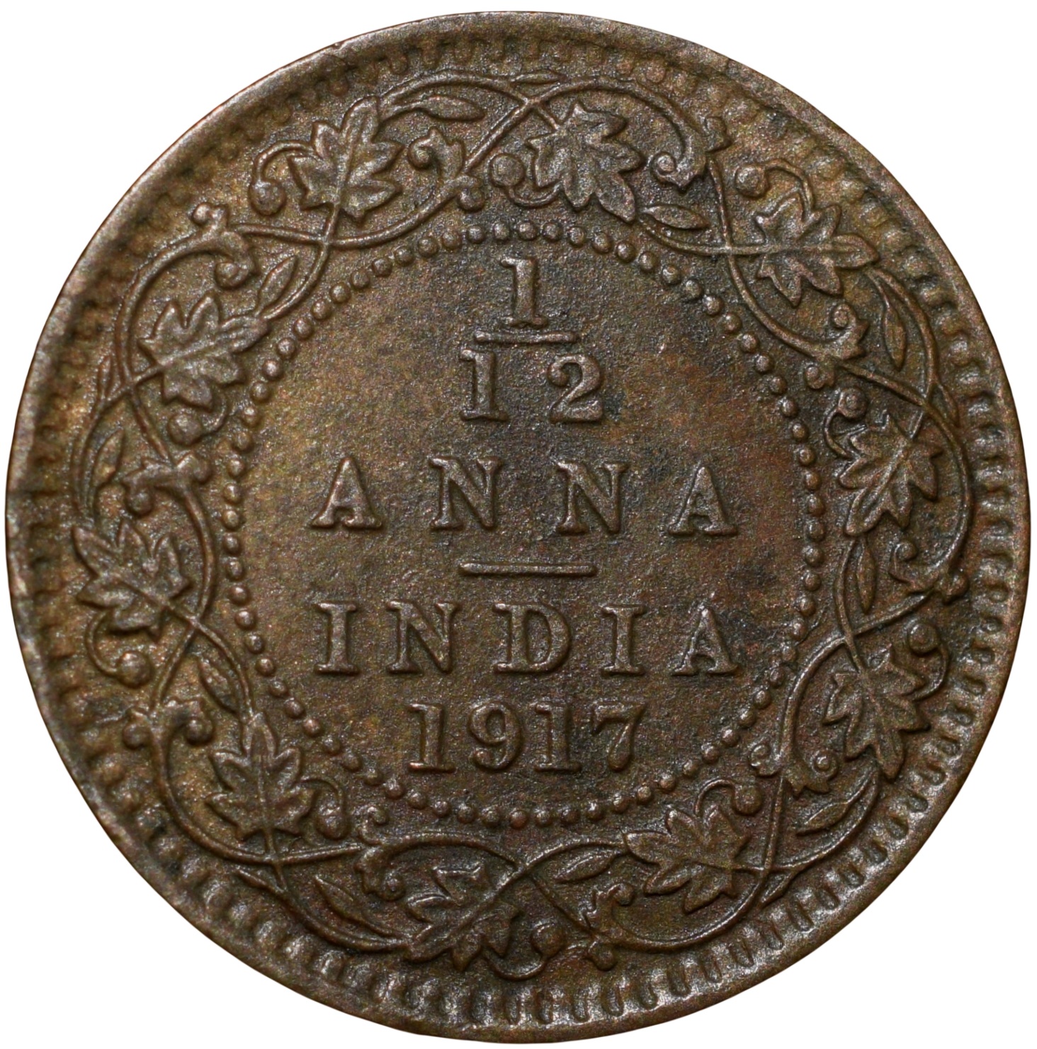 Bronze 1/12 Anna of George V (AD 1917) of Calcutta Mint KM 509 Extremely Fine