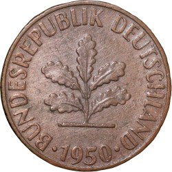 Old Brass 5 Pfennig of Germany (AD 1950) with Oak Sapling