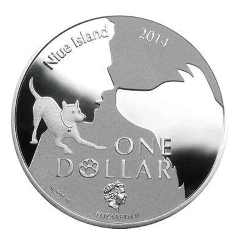 Reproduction Coin - Niue 1 Dollar- 2014 Elizabeth II Yorkshire Terrier Commemorative UNC Beautiful Rare Silver Plated Coin
