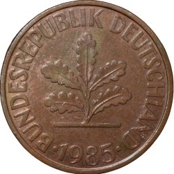 Brass 10 Pfennig of Germany (AD 1985) with Oak Sapling