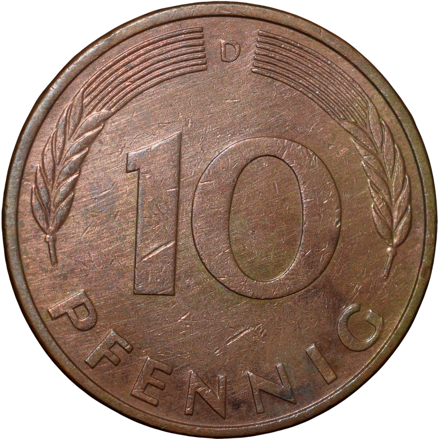 Brass 10 Pfennig of Germany (AD 1985) with Oak Sapling - Image 2