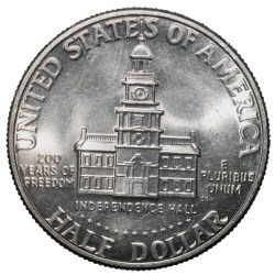 Copper-Nickel 1/2 Dollar of USA (AD 1976) Commemorative issue - Bicentenary of the United States Declaration of Independence 1776-1976 UNC Grade