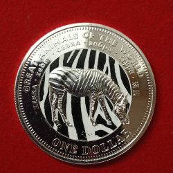 Elizabeth One Dollar 2009 - FIJI Great Animals of the World” series featuring a Zebra FIZI Country Proof Coin