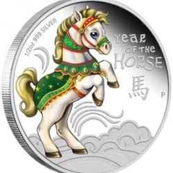 Alternative view of Reproduction Coin – Cook Islands 50 Cents-2014 Elizabeth II Year of the Horse Silver Plated Commemorative UNC Coin