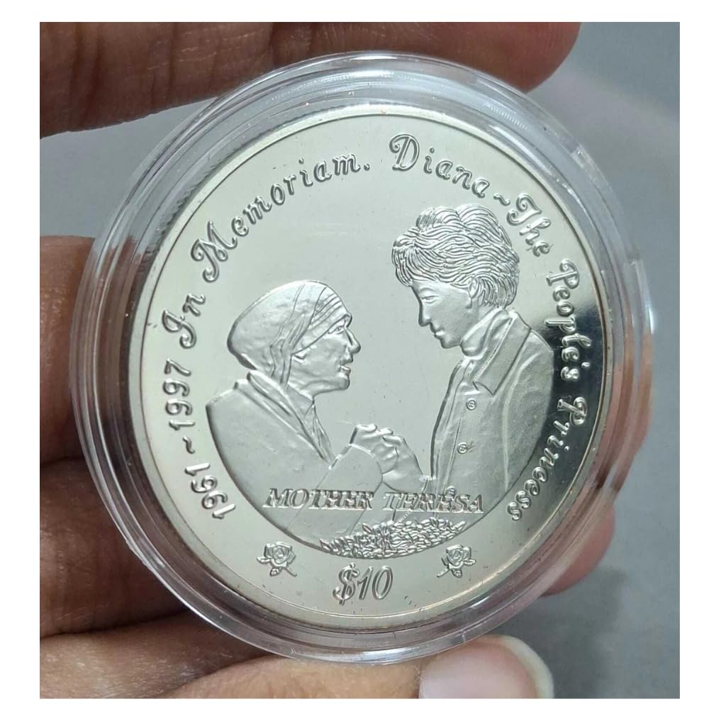 Reproduction Coin - Sierra Leone 10 Dollars 1997 Princess Diana Meets Commemorative UNC Beautiful Rare Silver Plated Coin