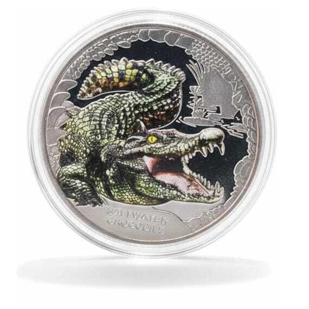 Reproduction Coin - Tuvalu 1 Dollar 2017 - Elizabeth II Saltwater Crocodile Commemorative UNC Beautiful Coloured Rare Silver Plated Coin