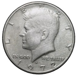 Copper-Nickel 1/2 Dollar of USA (AD 1972) with Portrait of John F. Kennedy