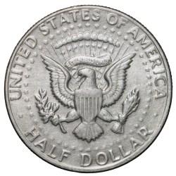 Alternative view of Copper-Nickel 1/2 Dollar of USA (AD 1972) with Portrait of John F. Kennedy