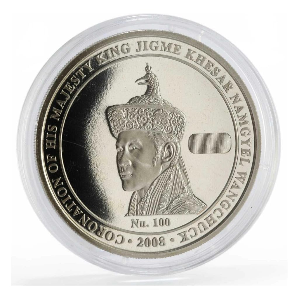 Reproduction Coin - Coronation of King Jigme Khesar Namgyel 2008 Bhutan 100 Ngultrums Commemorative UNC Beautiful Coloured Rare Silver Plated Coin