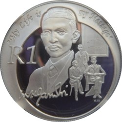 Reproduction Coin –South Africa 1 Rand Mahatma Gandhi 2008 Silver Plated Commemorative UNC Coin