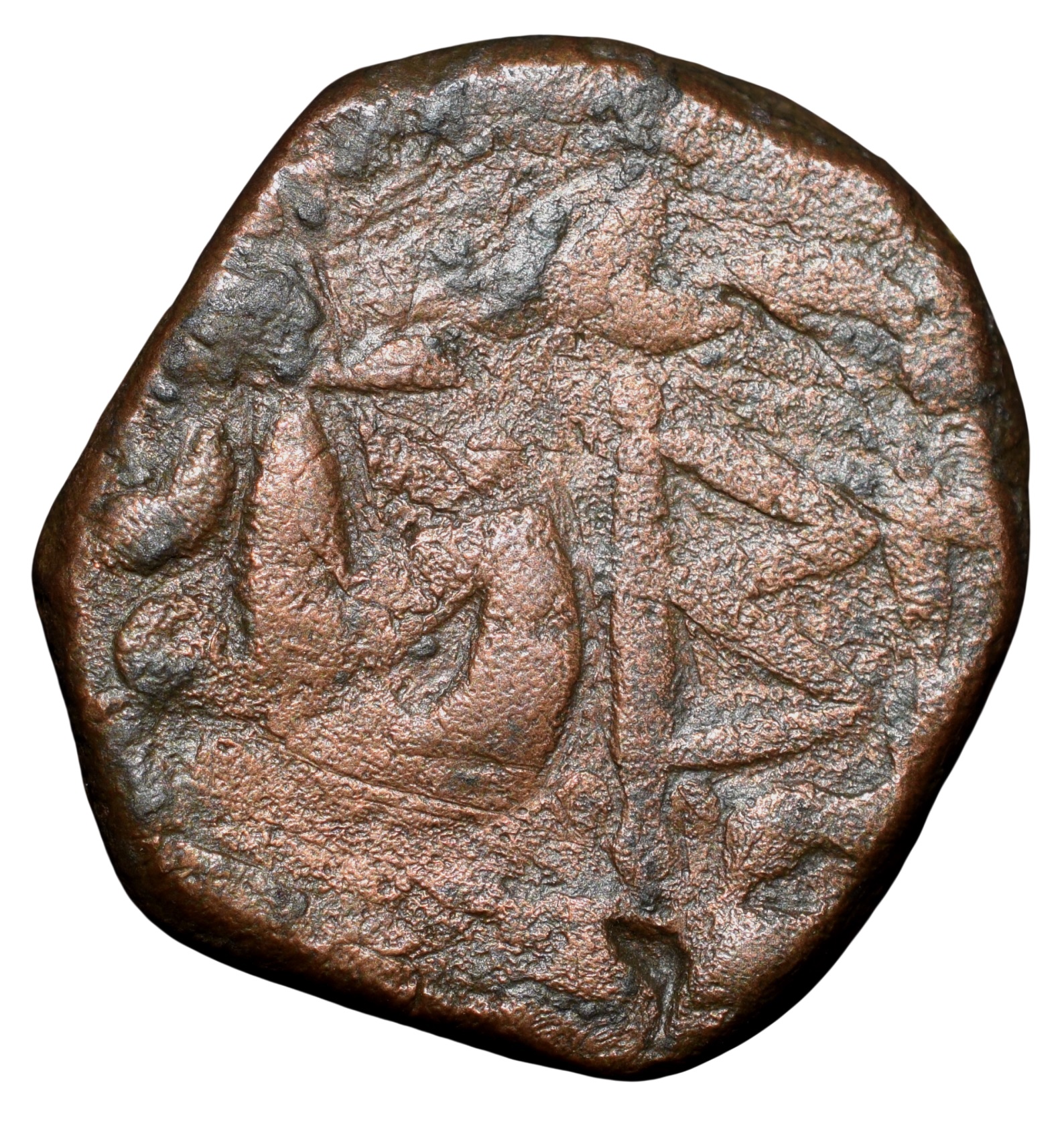 Copper Paisa of Bhonsala Raja's of Nagpur INO Shah Alam II (AD 1759-1806) with double leaf flag - Image 2
