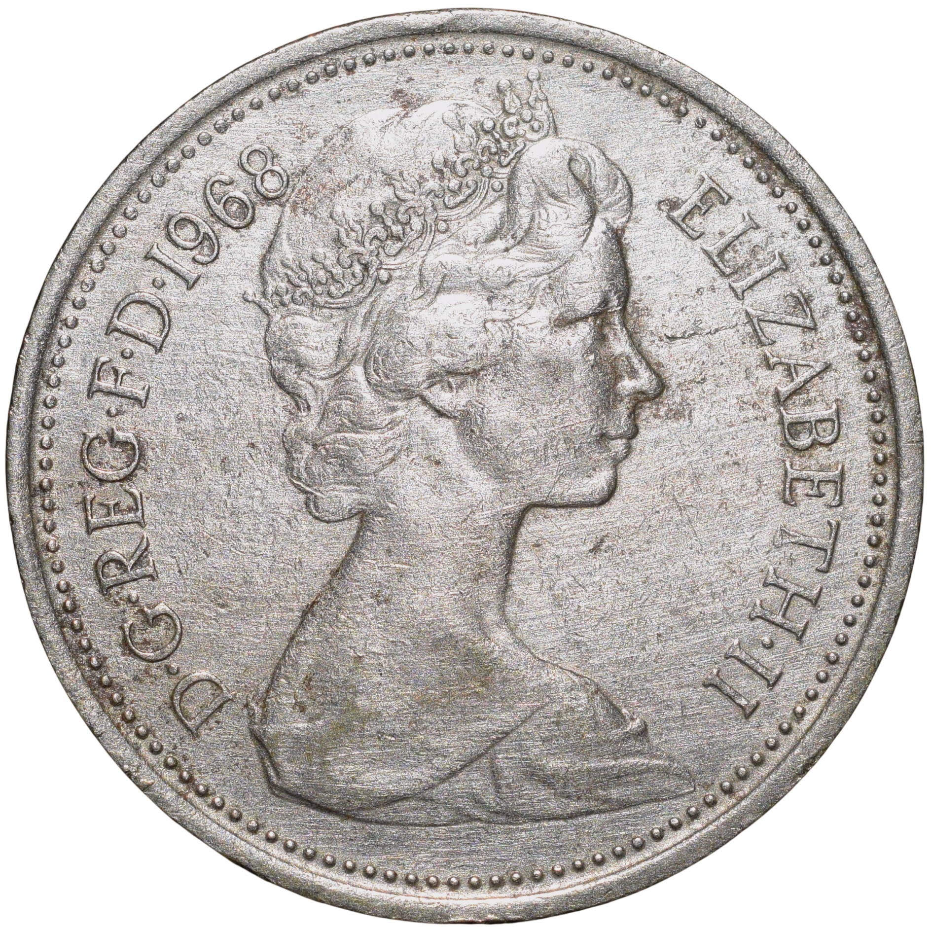 Copper-Nickel 5 New Pence of Elizabeth II (AD 1968) from United Kingdom