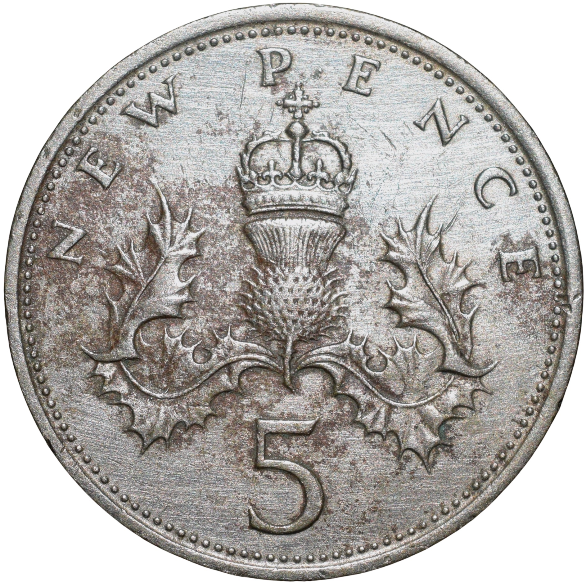 Copper-Nickel 5 New Pence of Elizabeth II (AD 1968) from United Kingdom - Image 2