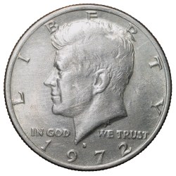 Copper-Nickel 1/2 Dollar of USA (AD 1972) with Portrait of John F. Kennedy