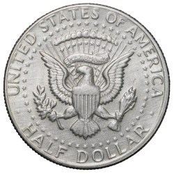 Alternative view of Copper-Nickel 1/2 Dollar of USA (AD 1972) with Portrait of John F. Kennedy