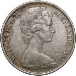 Alternative view of Nickel 5 Cents of Elizabeth II (AD 1967) from Australia with An Echidna (Ant Eater)