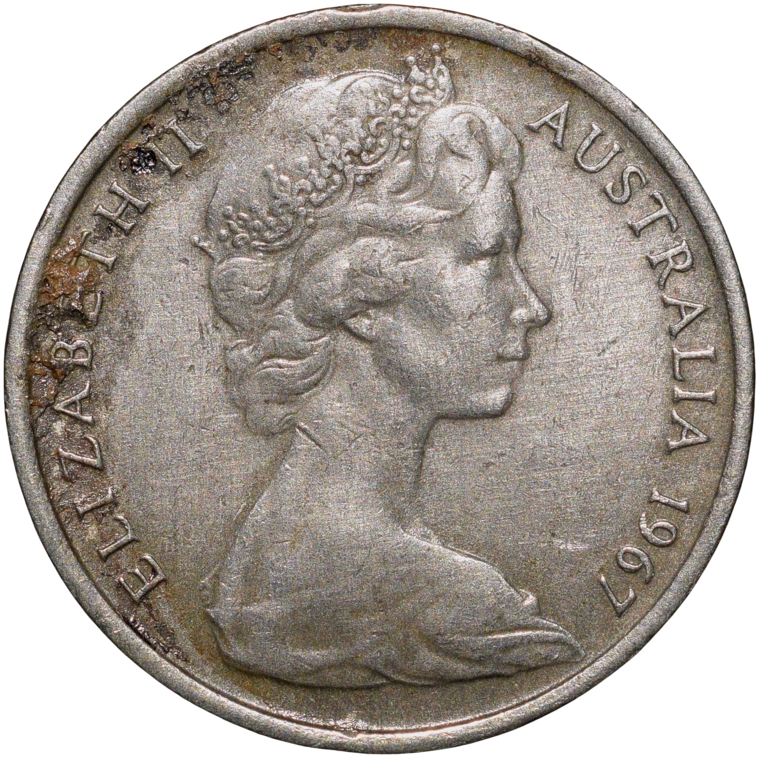 Nickel 5 Cents of Elizabeth II (AD 1967) from Australia with An Echidna (Ant Eater) - Image 2
