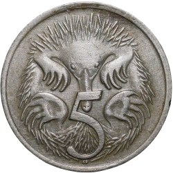 Nickel 5 Cents of Elizabeth II (AD 1967) from Australia with An Echidna (Ant Eater)