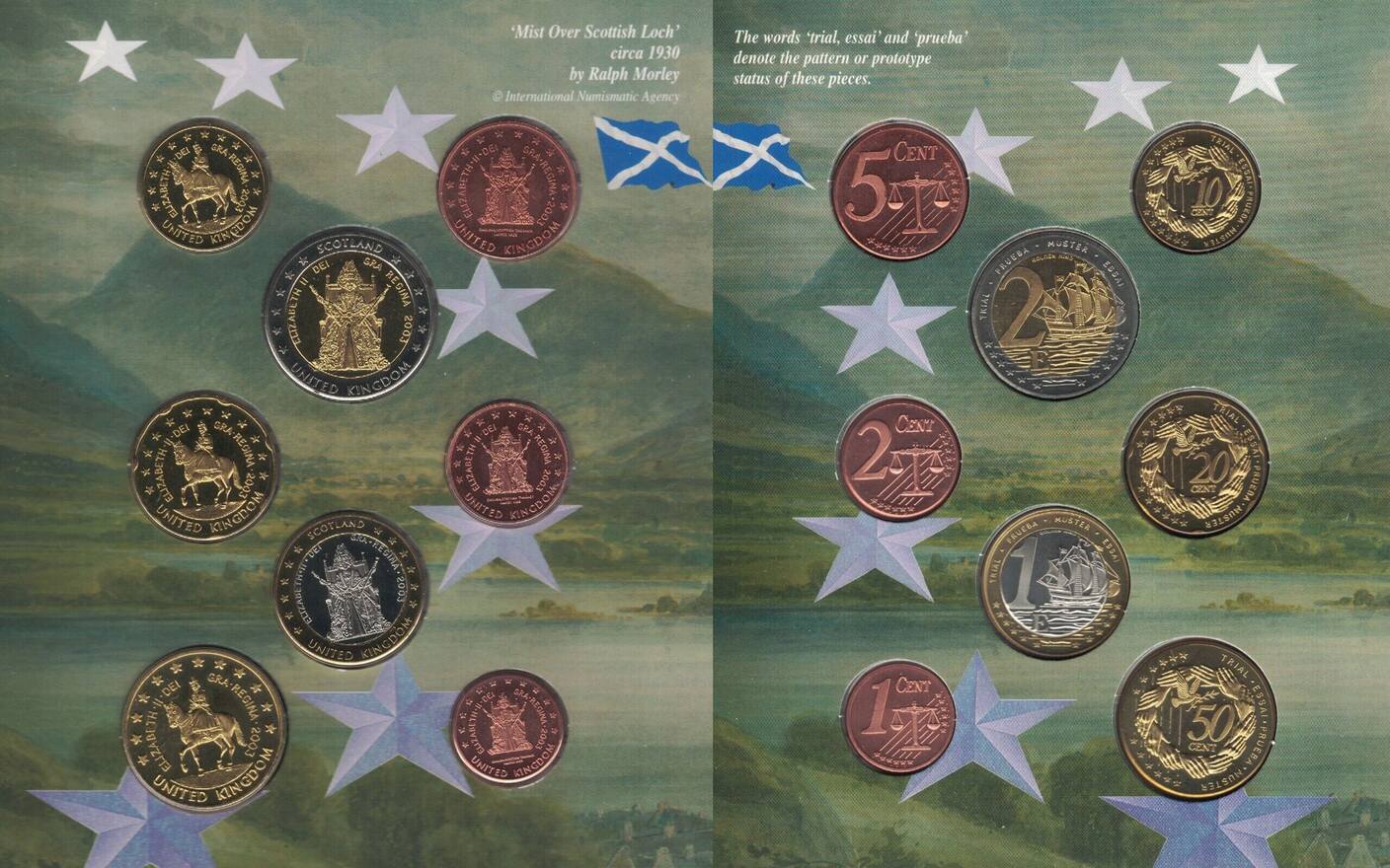 United Kingdom Scotland Euro Pattern 2002 Rare (8 Coin Set ) with Beautiful Folder