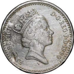 Copper-Nickel 5 Pence of Elizabeth II (AD 1990) from United Kingdom