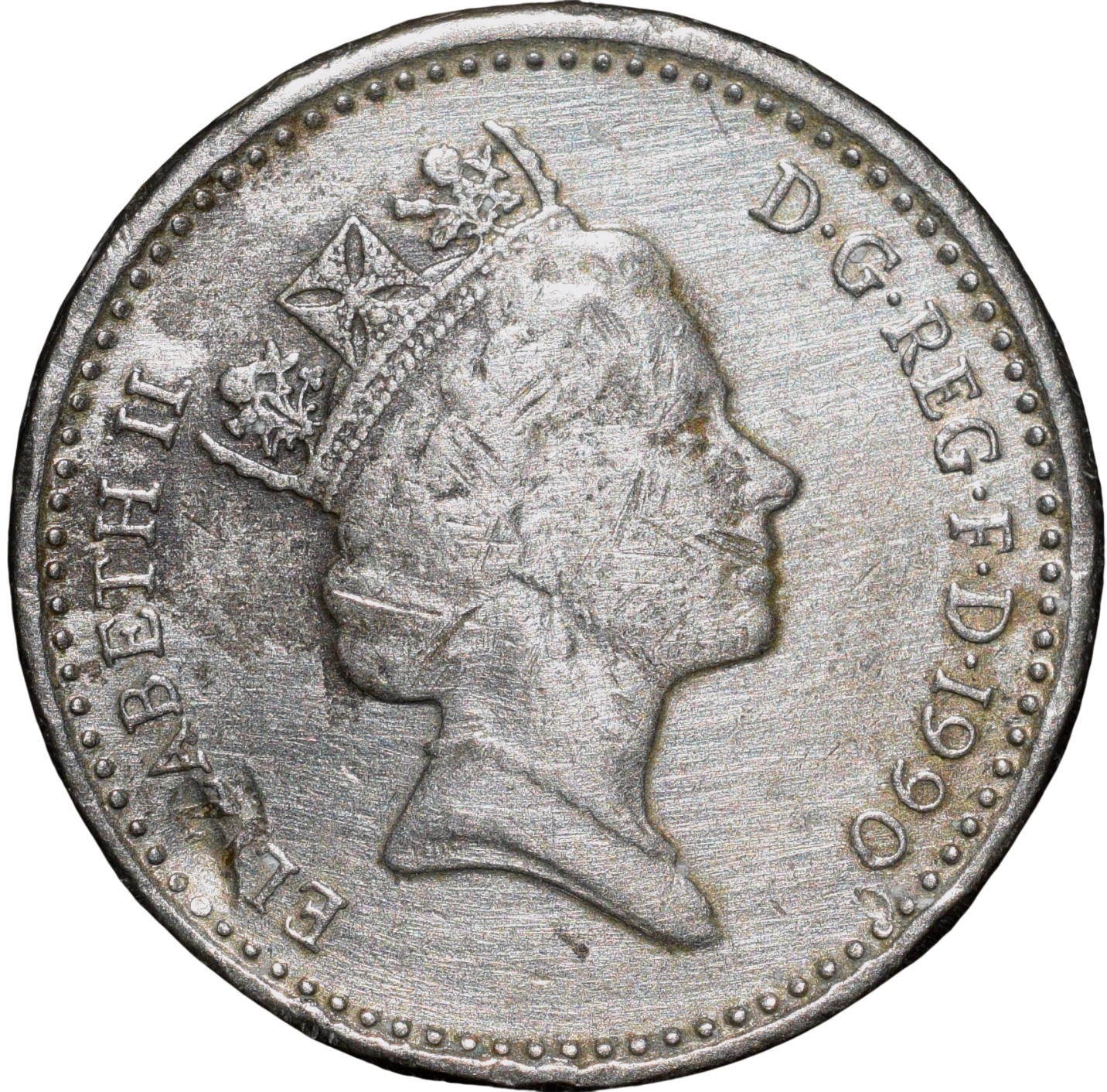Copper-Nickel 5 Pence of Elizabeth II (AD 1990) from United Kingdom