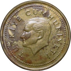 Brass 5000 Lira of Turkey (AD 1999) with Head of Atatürk left