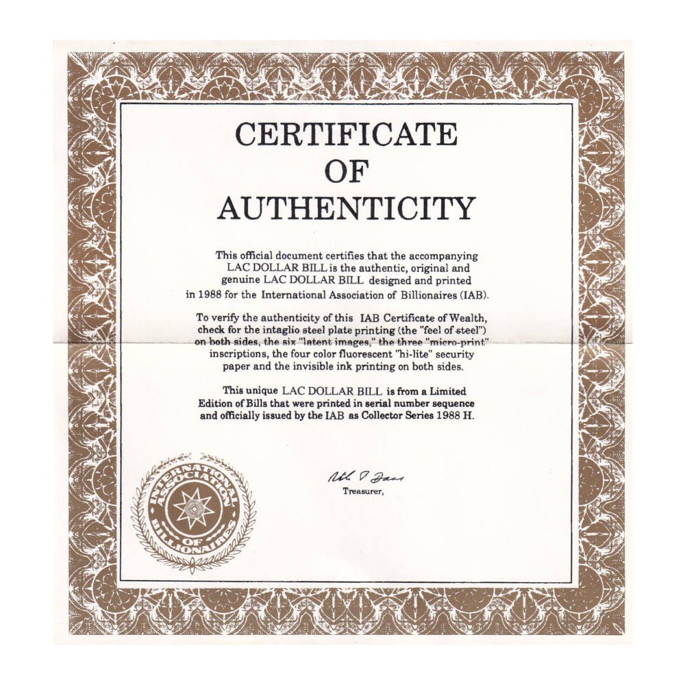 One Lac Dollar Bill With Certificate Rare Set#B2 - Image 3