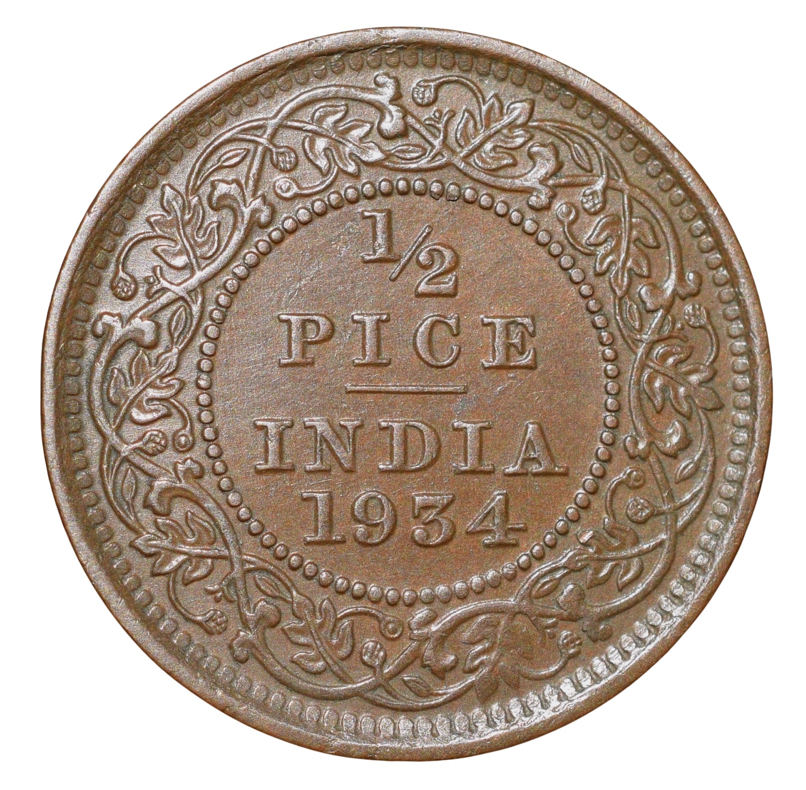 Bronze 1/2 Pice of George V (AD 1934) of Calcutta Mint Beautiful Grade