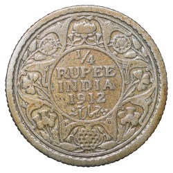 Alternative view of Silver 1/4 Rupee of George V (AD 1912) of Bombay Mint Rare Date