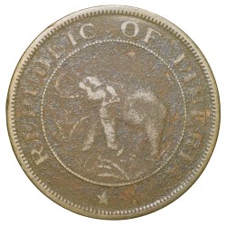 Old Nickel-Brass 2 Cents of Liberia (AD 1937) with Elephant/Palm Tree