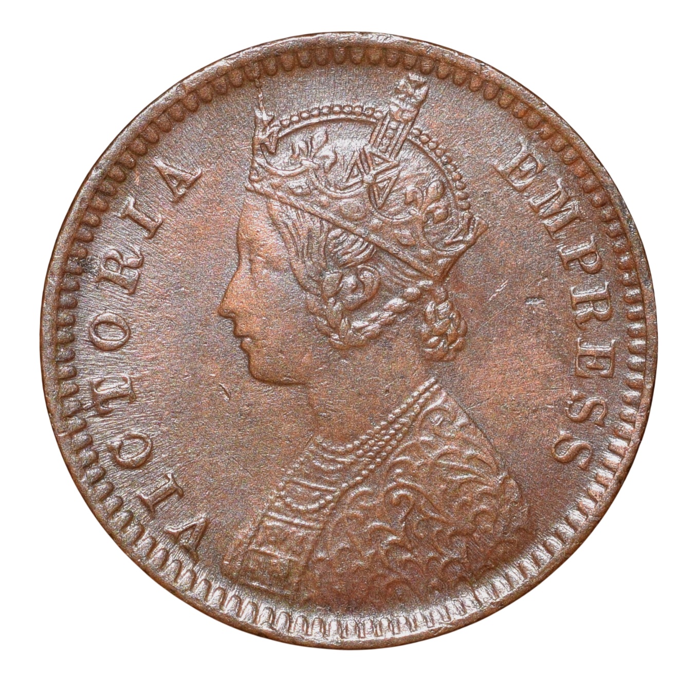 Copper 1/12 Anna of Victoria Empress (AD 1891) of Calcutta Mint Bust Type B Inverted 'V'