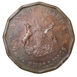 Bronze 2 Shillings of Uganda Country (AD 1987) with Coat of Arms/Floral Design
