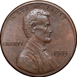 Bronze 1 Cent of USA (AD 1983) with Abraham Lincoln