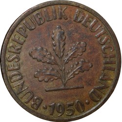 Old Brass 10 Pfennig of Germany (AD 1950) with Oak Sapling